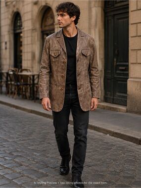 Euro Trash Men’s L Brown Leather Blazer Vintage Y2K Distressed